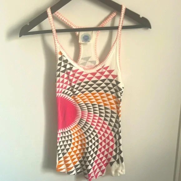 Free People Pink and Orange Geometric Ribbed Racerback Tank Top - Picture 5 of 5